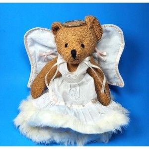 Vintage Angel Terrycloth Bear Jointed Fabric Wings Dress Trimmed in Faux Fur
